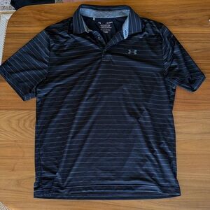 Under Armour Men's Black Polo with Subtle Gray Pinstripes